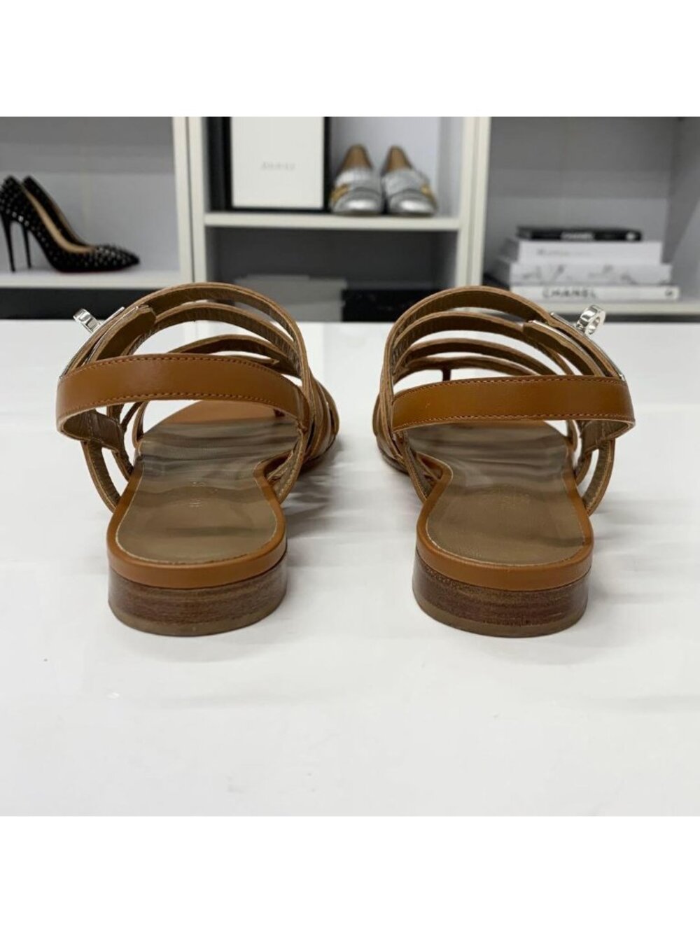 Hermes Leather Kelly Strap Sandals Brown - Picture 5 of 11